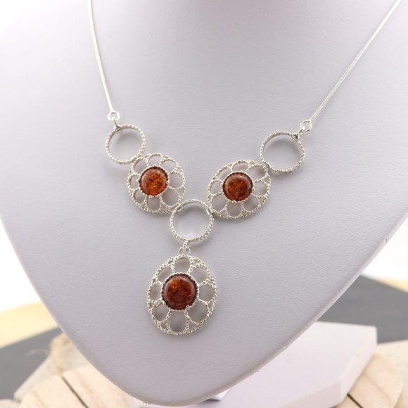 Sterling silver necklace, silver necklace with natural Baltic amber - Picture 5 of 12